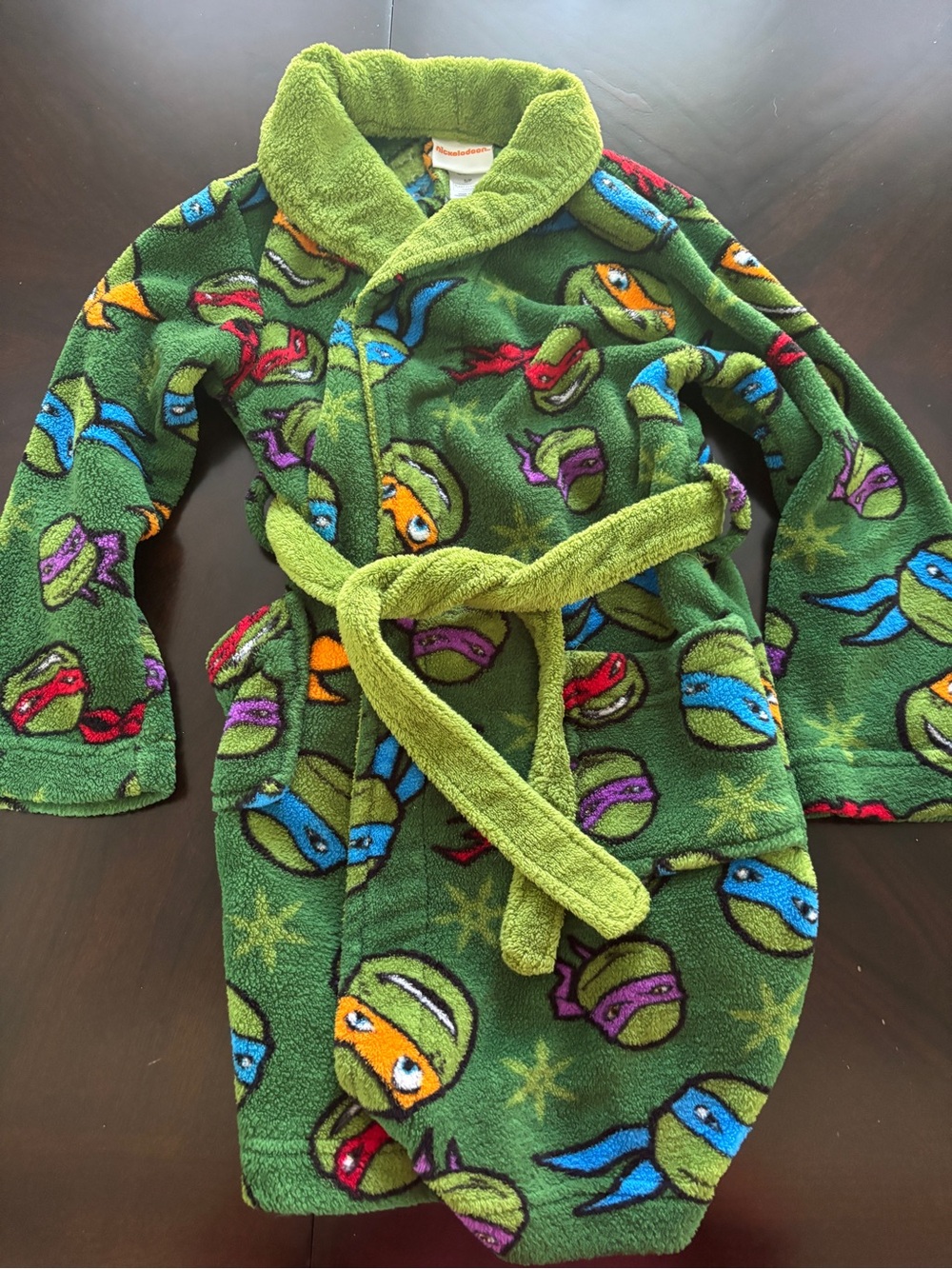 Nickelodeon Teenage Mutant Ninja Turtles Green Fleece Robe with Multicolor Faces
